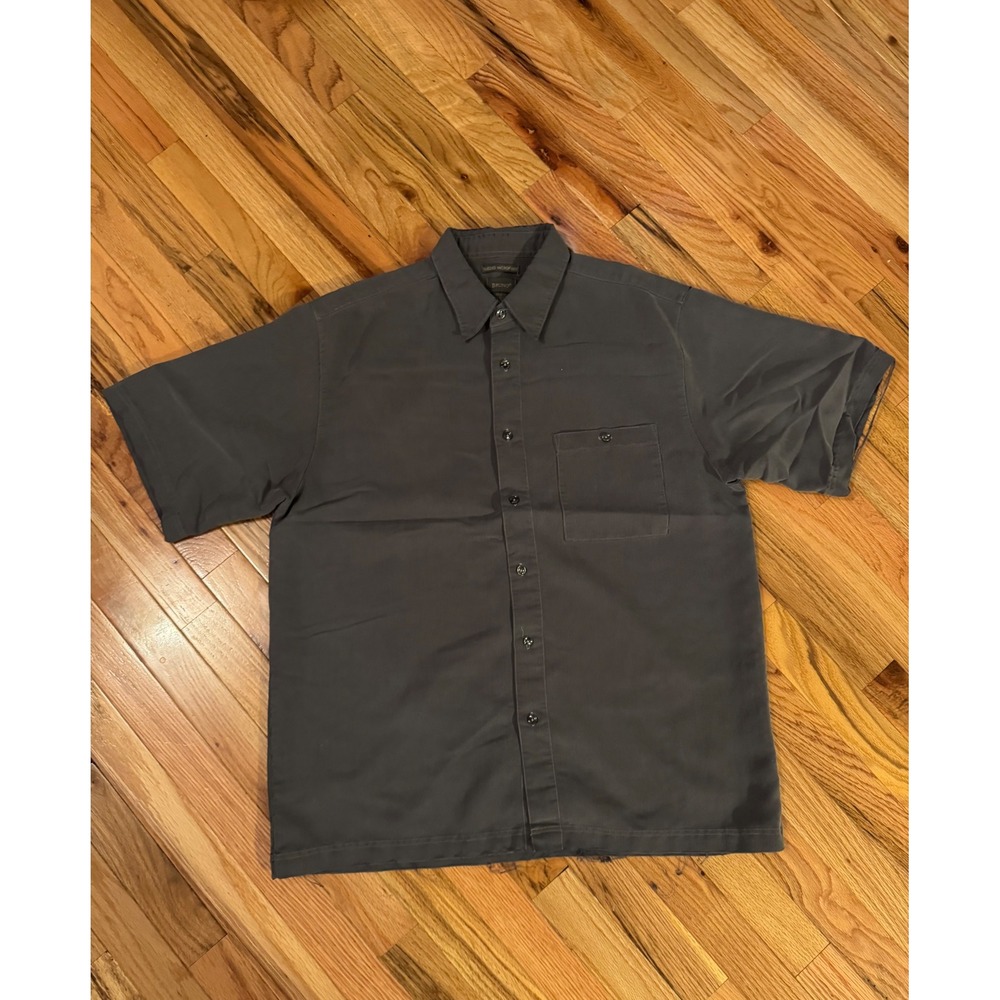 Bruno Mens Sueded Microfiber Short Sleeve Button Down Shirt Grey Size Large/16.5